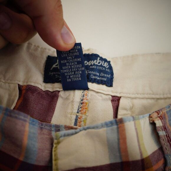 Abercrombie Plaid Cream‎ Red Multi-Colored High Rise Shorts 34 / 10" Inseam - Picture 7 of 7
